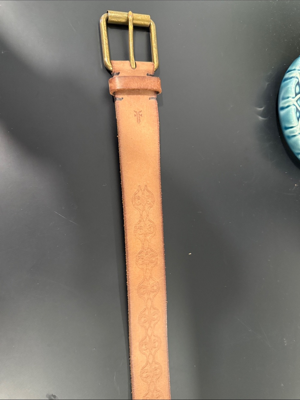 Women’s Frye Tan Belt with Brass Buckle - Picture 4 of 4